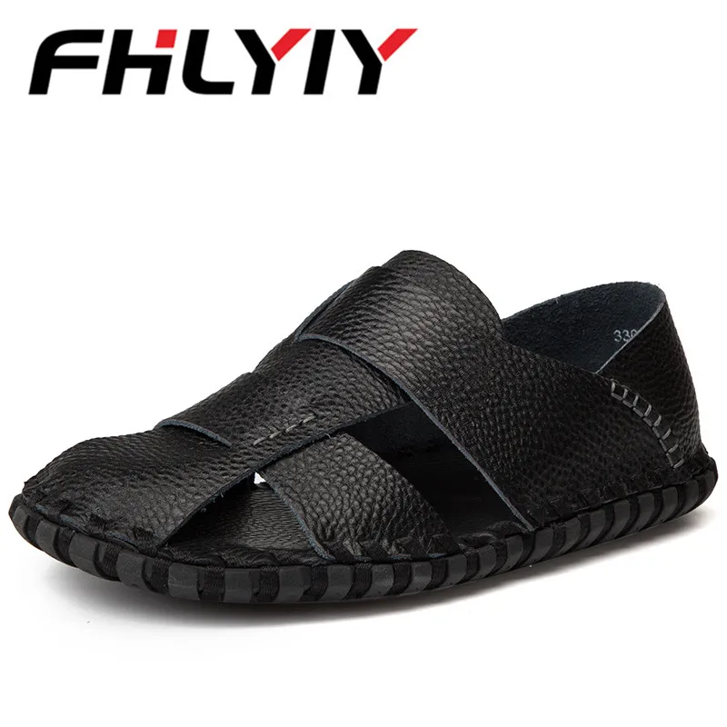 baratas Verão Homens Sandálias De Couro Genuíno Homem Sapatos Casuais Sapatos de Praia Masculino Sandália Deslizamento Em Couro Chinelos Casuais Zapatos Hombre