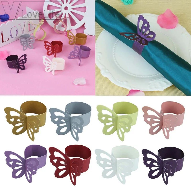 

50Pieces Pearlescent Paper Butterfly Napkin Rings Wedding Party Banquet Table Decor Serviette Wholesale 8 Colors 2.5cm x 21cm