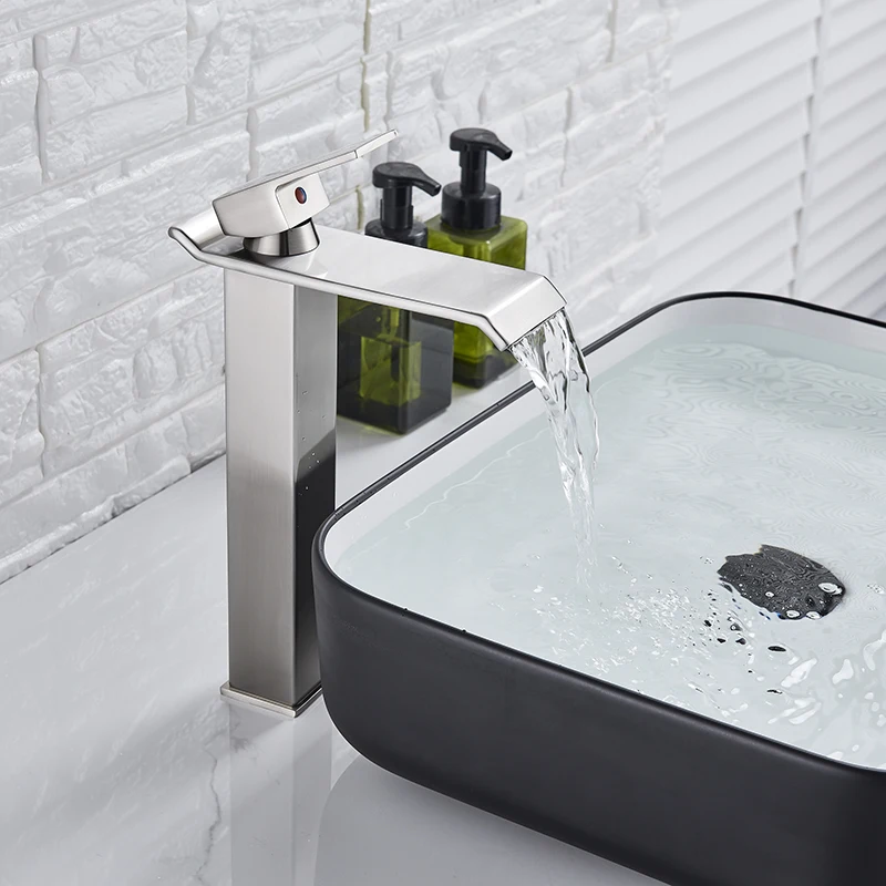 

Luxury Led Light Deck Mounted Brushed Nickel Sense Faucet Bathroom Good Mixer Tap with 6 inch Cover Plate