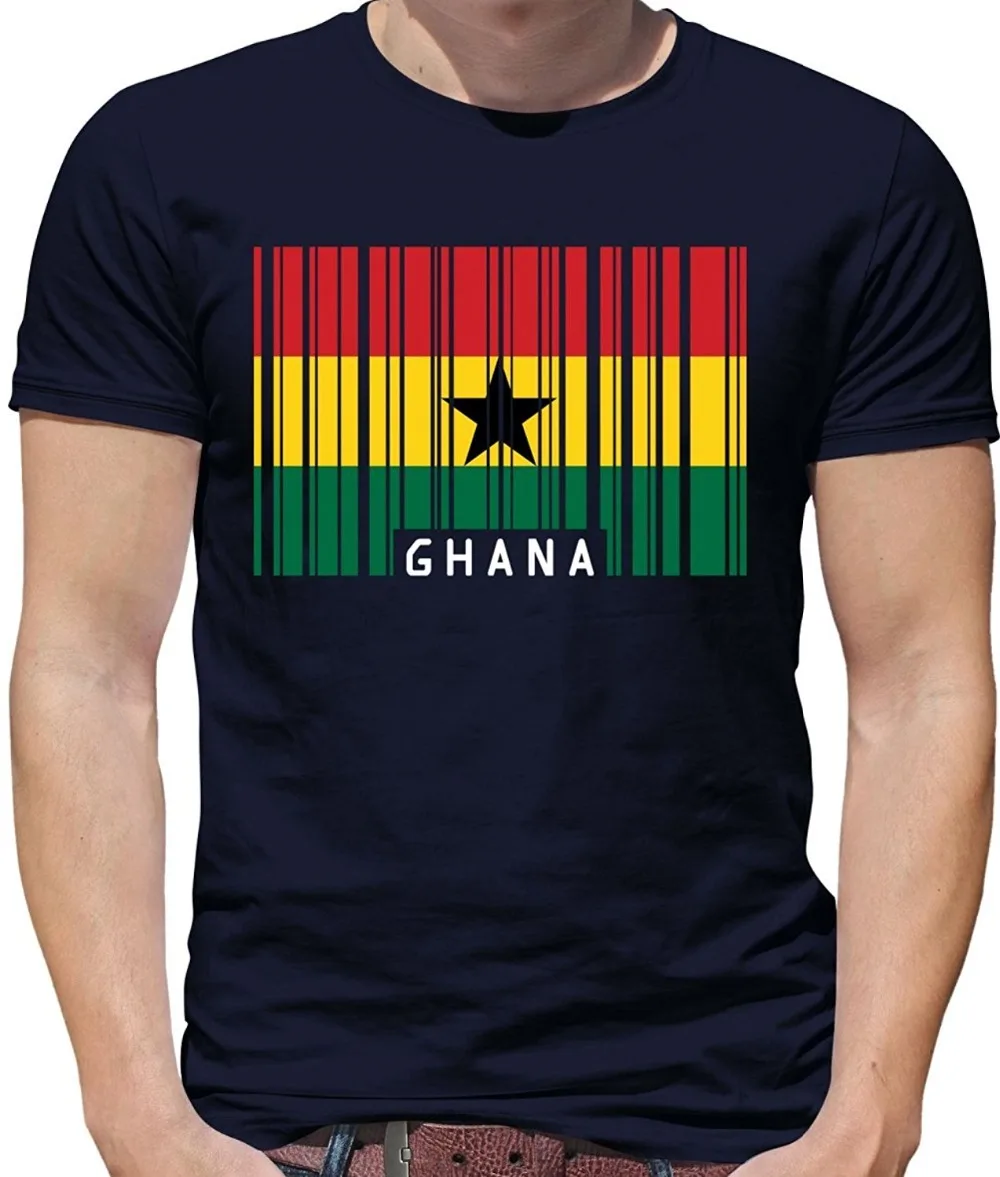 Print T Shirt Mens Short Sleeve Hot Ghana Barcode Style Flag Mens