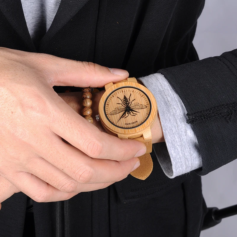 BOBO BIRD Wooden Watches Men Lifelike Special Design UV Print Dial Face Bamboo relogio masculino Ideal Gifts Timepieces C-P20