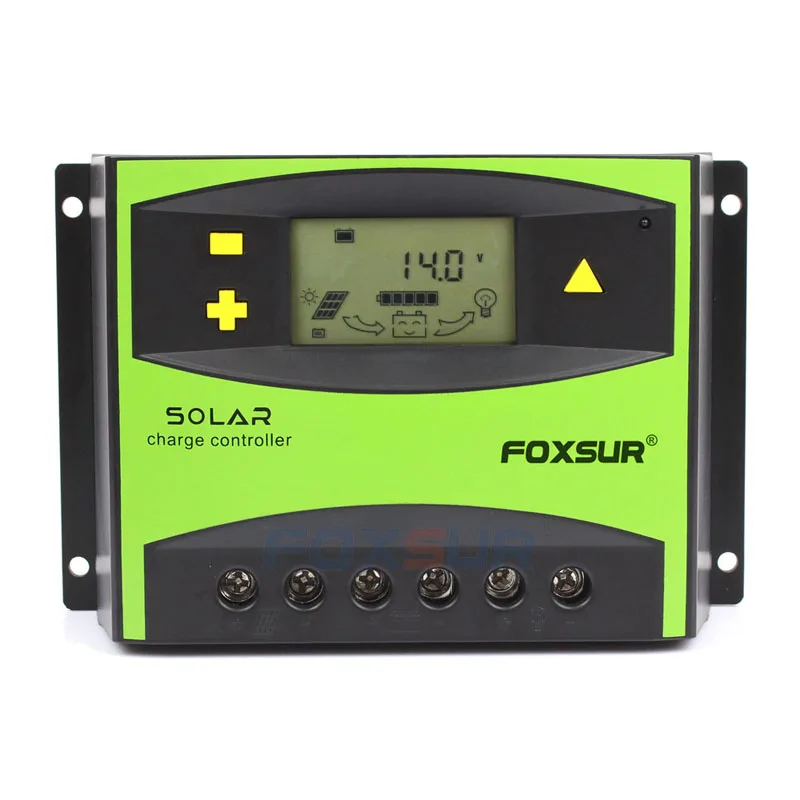 FOXSUR ЖК-контроллер заряда 60A PWM 12 V 24 V автоматическая зарядка солнечных батарей регулятор разрядки, регулируемый параметр