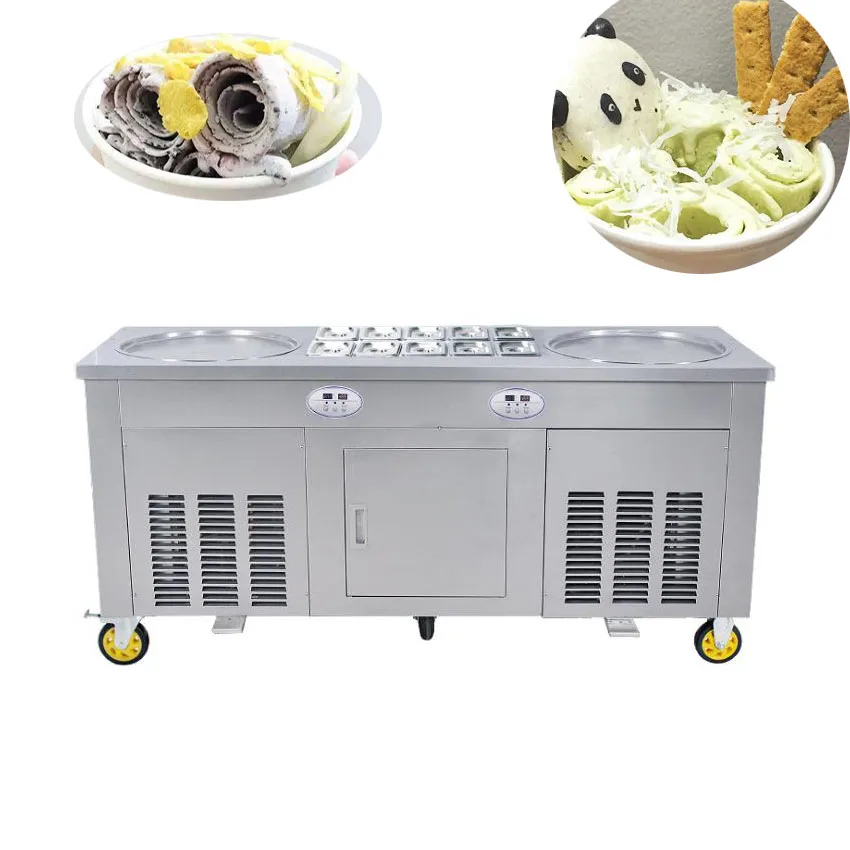 

45cm double round Pan Fried Ice Cream Roll Machine with refrigeration function