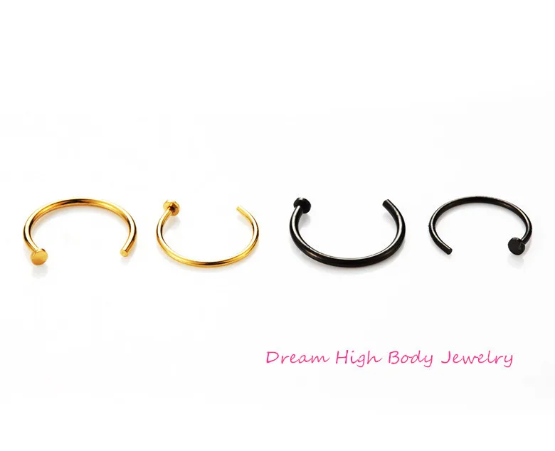 Medical Titanium Nose Hoop Nose Rings Body Piercing Jewelry Steel Black Gold Color Rainbow 20G 18G 100pcs Wholesale Body Jewelry