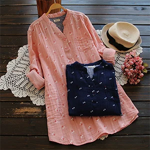 Осенняя кружевная рубашка с цветочной вышивкой для женщин, свободное с длинными рукавами, большие размеры, женские повседневные милые