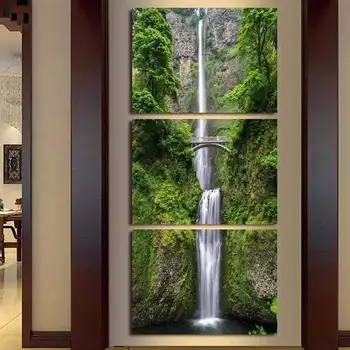

Modern Pictures HD Printed Poster For Living Room Decor 3 Piece Forest Waterfall Landscape Canvas Painting Wall Art(No Frame)