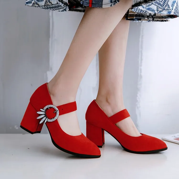 

Big Size11 12 13 14 15 16 17ladies high heels women shoes woman pumps Metal buckle with sharp head, shallow mouth and thick heel