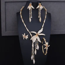 4 шт роскошное длинное ожерелье с цветком индийские ювелирные наборы Рождественский подарок ожерелье с воротником серьги, браслет, кольцо ювелирные наборы