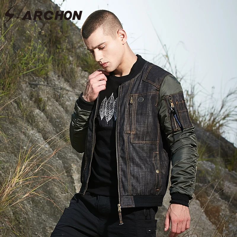 S.ARCHON Spring Autumn Military Tactical Denim Jackets Men Stand Collar Patchwork Streetwear Baseball Jacket Casual Fashion Coat S.ARCHON Spring Autumn Military Tactical Denim Jackets Men Stand Collar Patchwork Streetwear Baseball Jacket Casual Fashion Coat