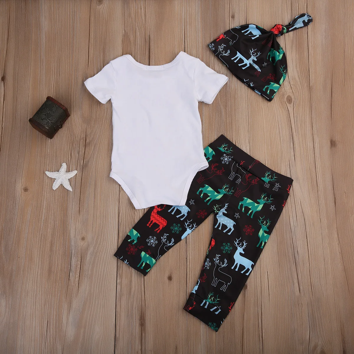 3 шт. детский хлопковый костюм с коротким рукавом принтом оленя|baby girl clothes|infant baby