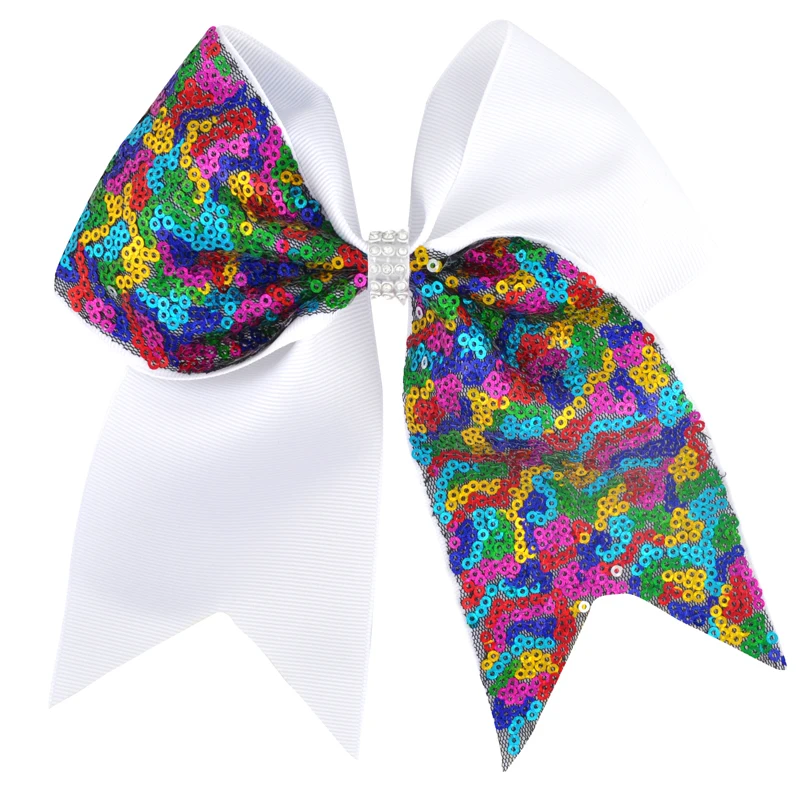 7 بوصة Grils كبيرة Grosgrain الشريط التشجيع القوس حجر الراين الترتر ذيل حصان الانحناء مع التمساح كليب الرقص إكسسوارات الشعر