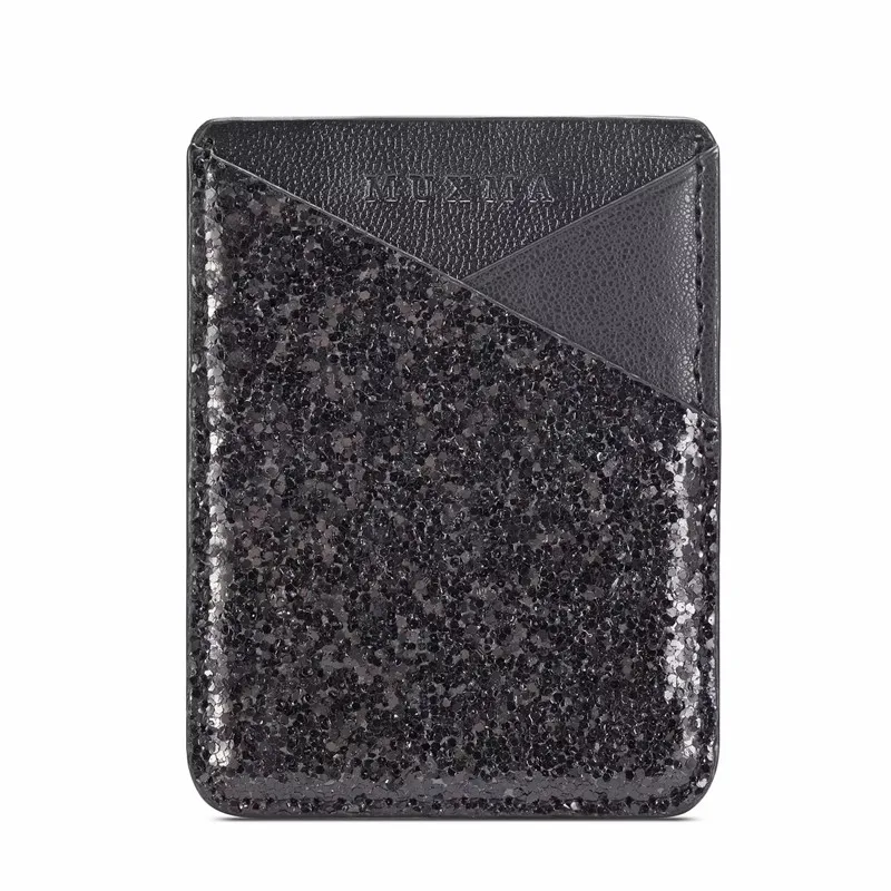 Чехол для мобильного телефона, блестящий кожаный держатель для карт, наклейка на заднюю панель для iPhone samsung Oneplus 7 Pro 6 5t Nokia 6,1 Moto G7 G6 Play - Цвет: Black