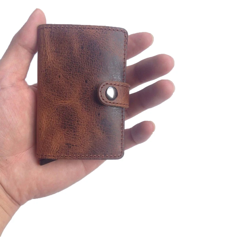 

New Arrival Men wallets and Purses Genuine Leather with RFID Blocking Aluminum Credit Card Protector