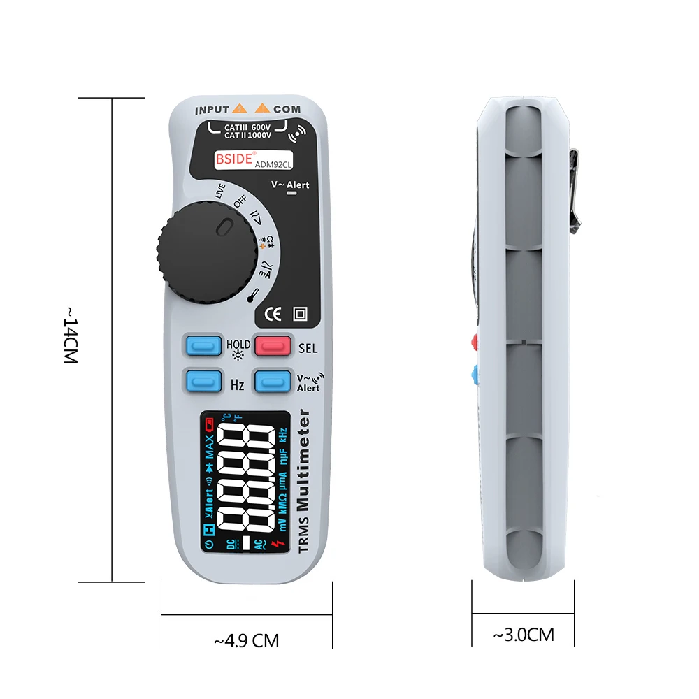 BSIDE ADM92CL цветной дисплей Цифровой мультиметр True RMS Автоматический диапазон 6000 TRMS тестер с живым проводом проверка темп диод метр комплект