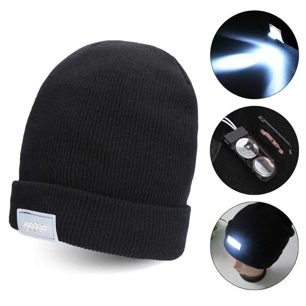 

NEW Unisex 5 SUPER bright white LEDs Light Cap Knit Beanie Hat Practical safety Outdoor hiking Camping Fishing warm breathable