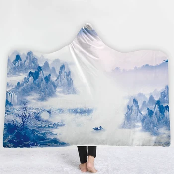 

Ink painting flower white background new Blanket with hat keep Warm soft sofa comfortable Blanket Chinese style Blanket