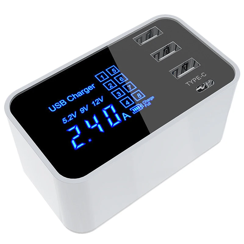 

Led Display 3 Ports Usb Charger With Type-C For Samsung Iphone Ipad Fast Tablet 5V/4A Charging Adapter Phone Universal(Us Plug