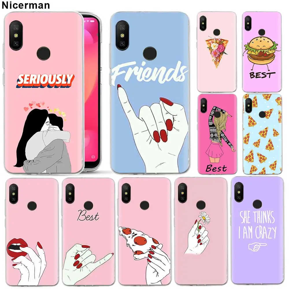 

TPU Soft Case for Xiaomi Mi A1 A2 Lite 6X 5X 8 Lite Play Redmi Pocophone F1 Coque bff best friends Pizza food Silicone Clear Cov