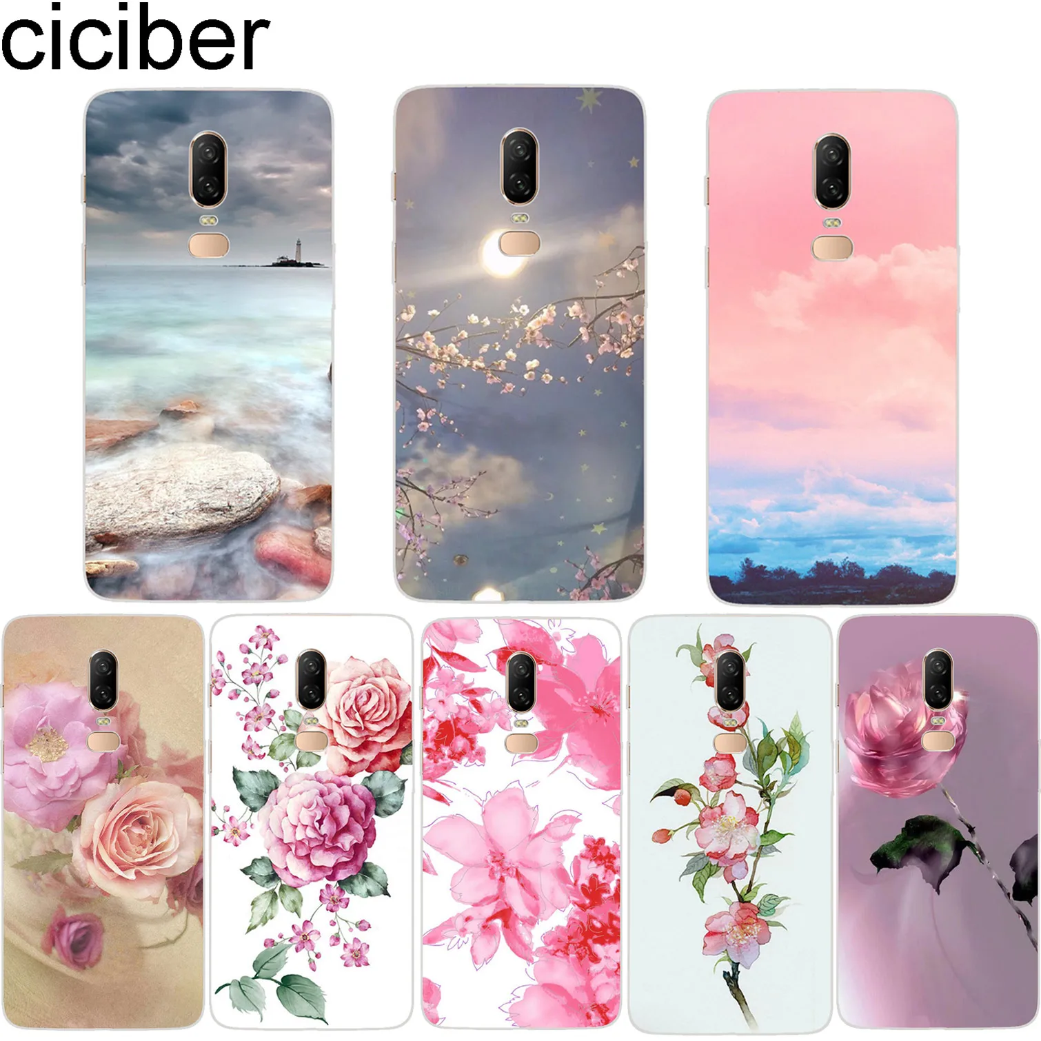 

ciciber For Oneplus 6 6T 5 5T Soft Silicone TPU Cover Clear TPU For 1+ 6 1+5 T Phone Cases Fundas Coque Flowers Landscape Sky