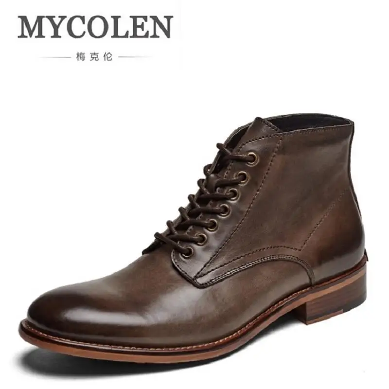 

MYCOLEN Genuine Leather Boots Winter Men Bullock Retro Chelsea Boots Top Quality Slip-On Oxfords Man Botines Hombre