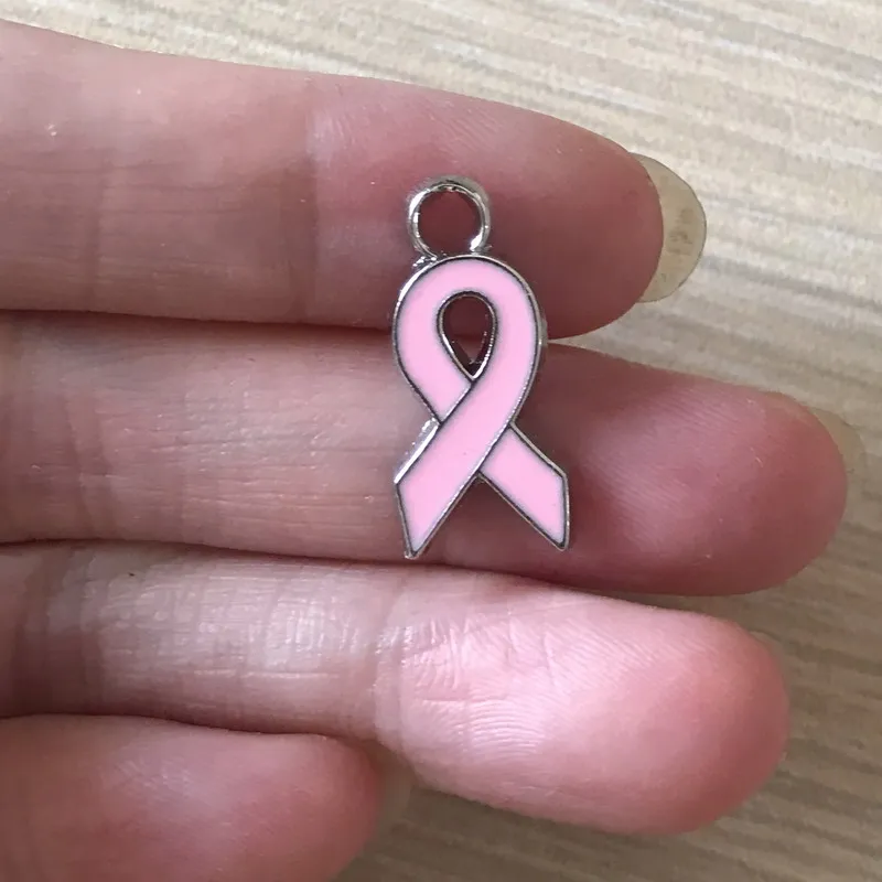 

8PCS Breast Cancer Pink Ribbon Charm Antique Silver Tone Breast Cancer Pendant Charm for Bracelet Necklace Earrings Jewelry DIY