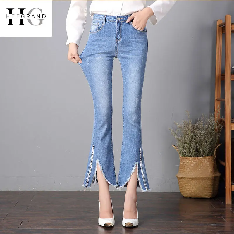 HEE GRAND 2018 Ankle Length Jeans Women Spring Split Flare