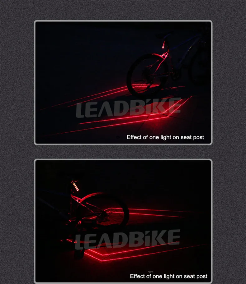 Лазерный велосипедный задний светильник Leadbike, супер яркий USB аккумулятор, перезаряжаемый водонепроницаемый велосипедный задний фонарь, Ночной светильник, аксессуары для езды