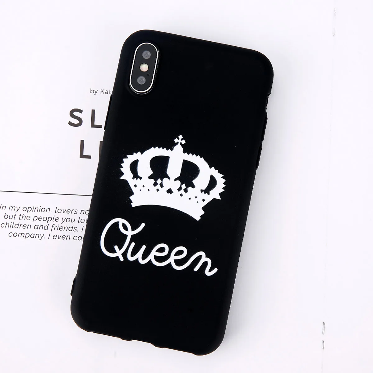 Ottwn Crown Чехол для пар для iPhone 11 11 Pro Max 6 6s 7 8 Plus X XR XS Max 5 5S SE письмо Король Королева чехол для телефона мягкий ТПУ чехол - Цвет: Black Queen