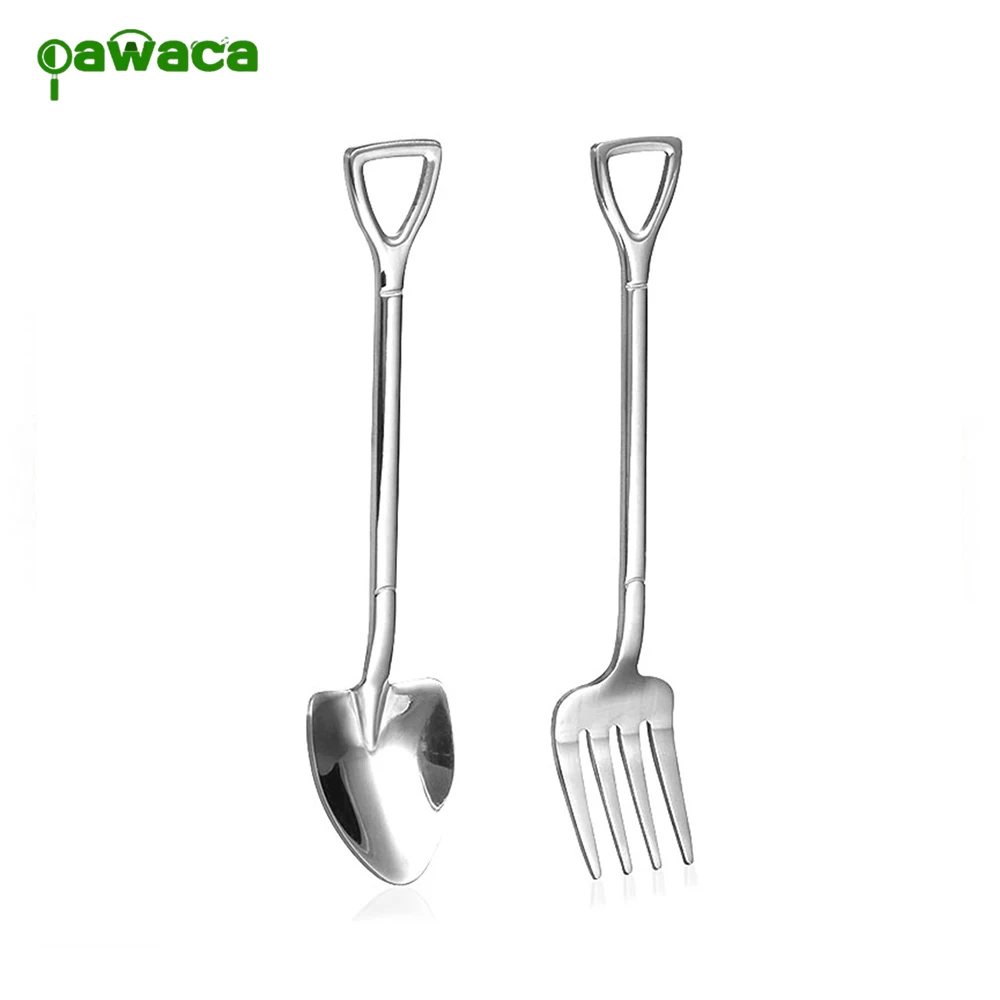 

2Pcs/Set Stainless Steel Cutlery Dinnerware Sets Creative Dessert Shovel Fork Portable Tableware Kitchen Tools Set