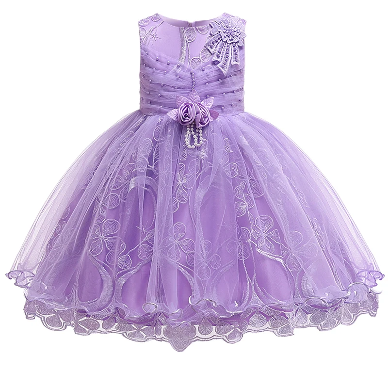 

2019 Summer Solid Sleeveless Kids Dresses For Girls Clothes Pearl Floral Princess Dress Girl Cute Party Wedding Dress 3-10 Years