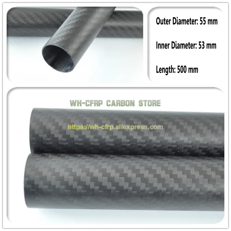 

55mm OD x 53mm ID Carbon Fiber Tube 3k 500MM Long (Roll Wrapped) carbon pipe , with 100% full carbon, Japan 3k improve material