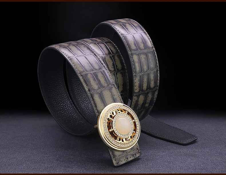 High quality designer belt men genuine leather luxury famous rotate round buckle Crocodile pattern Waist Strap Casual Waistband