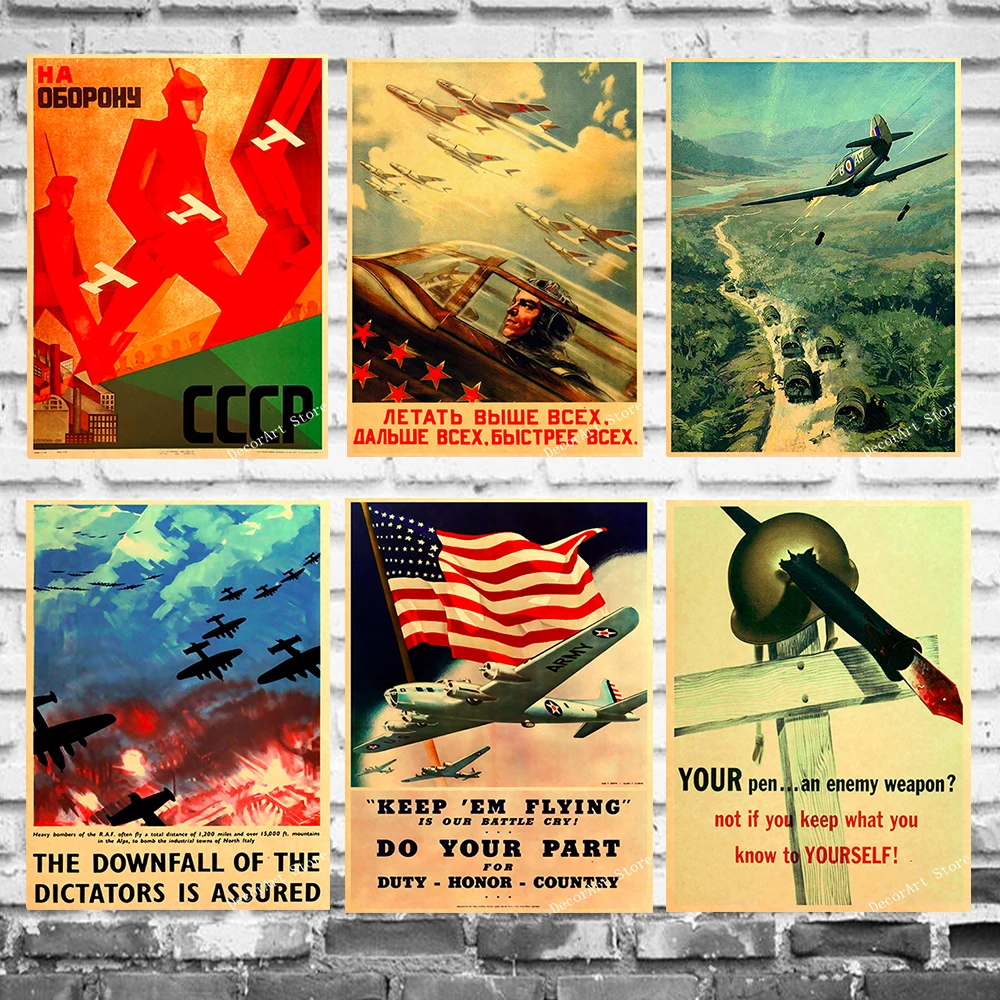 

WW2 CCCP USSR German Aircraft Canvas Painting Vintage Wall Kraft Posters Coated Wall Stickers Home Decoration Picture Gift