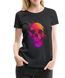 Летние рукава модная футболка с О-образным вырезом красочные Радуга Череп короткий рукав высокий футболка для Для женщин
