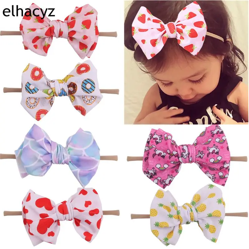 

Print Nylon Headbands 2019 New Arrival 5.5'' Hair Bows Hairband For Girls Texture Soft Elastic Kids DIY Hair Accessories femme
