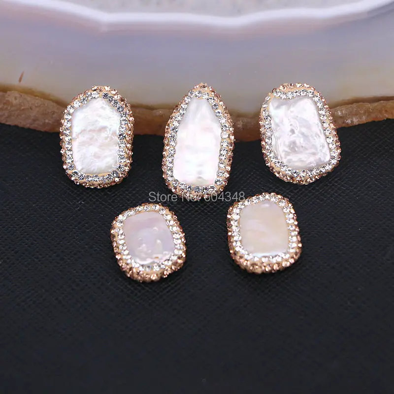 

10PCS Zyunz Natural pearl spacer beads, pave rhinestone crystal pearl jewelry connector beads