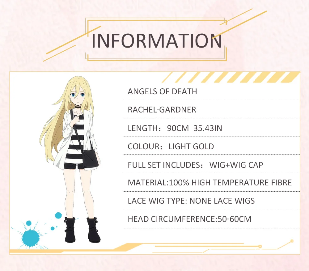 Anihut Rachel Gardner Wig Angels Of Death Cosplay Synthetic Blonde Hair Ray -Zentai shop online