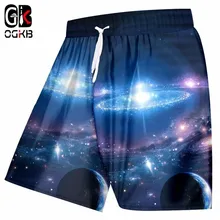 OGKB дропшиппинг обшитые мужские шорты Высокая талия эластичные дышащие пляжные шорты летом прохладно печати Звездная ночь 3D Бермуды