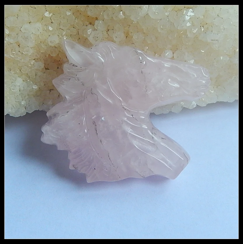 

Wholesale 1Pcs Natural Stone Pink Quartz Carved Horse Head Cabochon 37x41x7mm 22.47g Fashion Jewelry For Birthday Best Gift