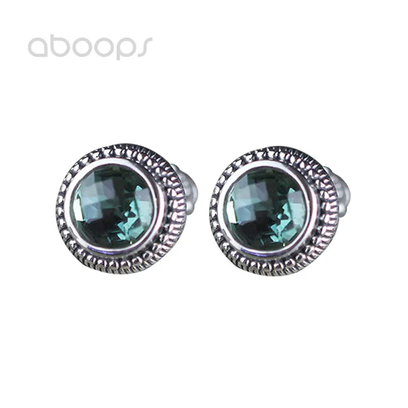 

Vintage 925 Sterling Silver Round Green Crystal Stud Earrings for Women Girls Free Shipping