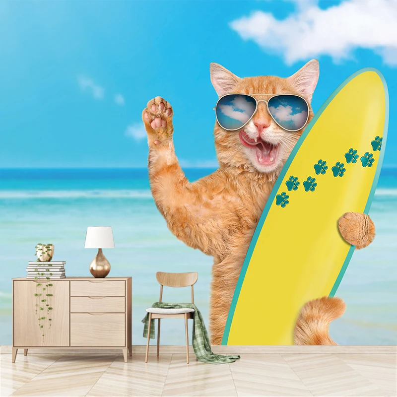 Papier Peint De Fond Tv Canape Effet 3d Creatif Chat Cool Plage Salon Chambre Hotel Galerie Murale Decoration De La Maison Aliexpress