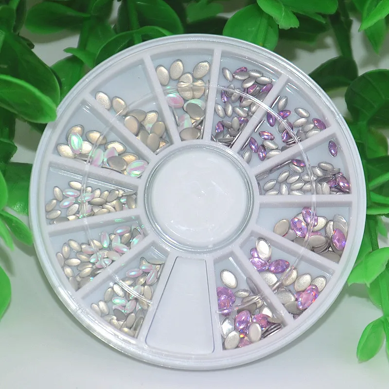 Nail Art Wheel AB Стразы, акриловые овальные наклейки с кристаллами, фиолетовые, белые 3D наконечники, сделай сам, дизайн, лак, украшение, инструмент для маникюра