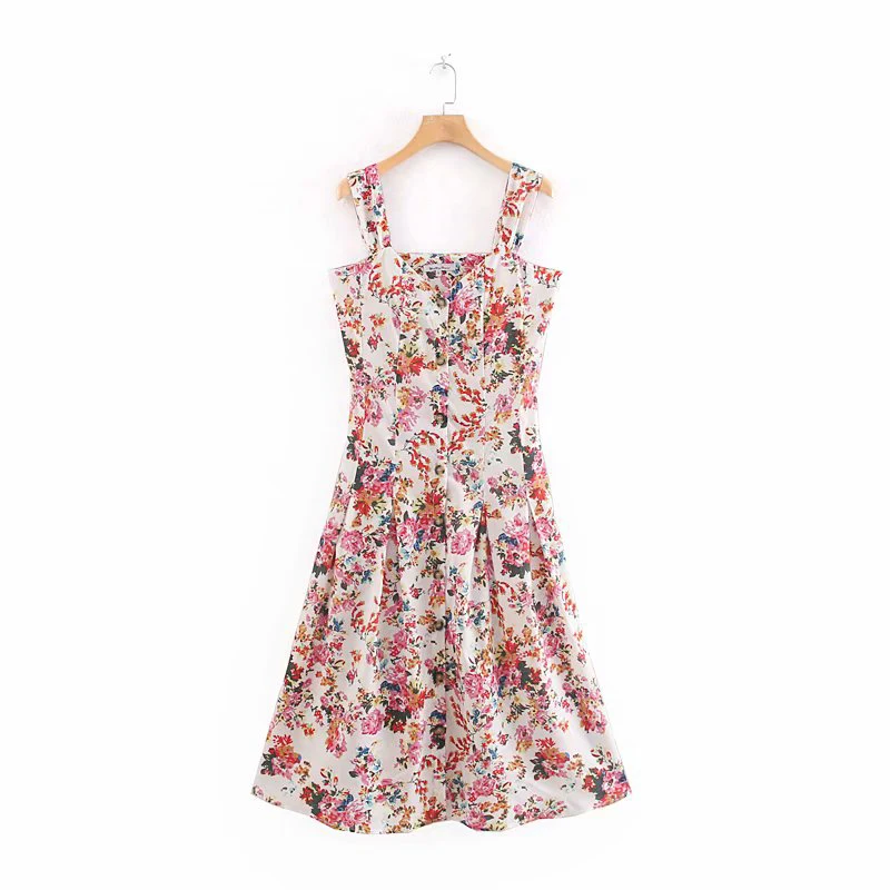 

Women Floral Print Summer Fashion Boho Long Dress 2019 Summer Single Breasted Sweet Girl Bohemian Spaghetti Strap A-line Dress