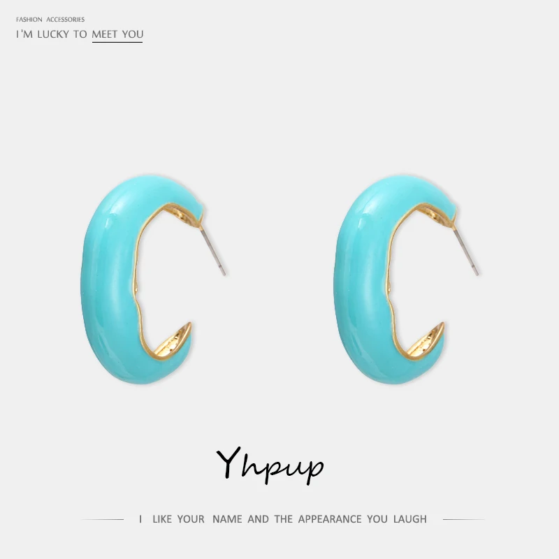 

Yhpup Fashion Simple Candy Colorful Enamel Stud Earrings Zinc Alloy Summer Holiday Beach Jewelry for Girl Women Party Oorbellen