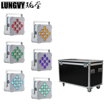 

Free Shipping 6pcs/lot Flight Case Packing 9x18w 6in1 RGBWA UV Battery Wireless Led Par Stage Light Black/White Case Optional