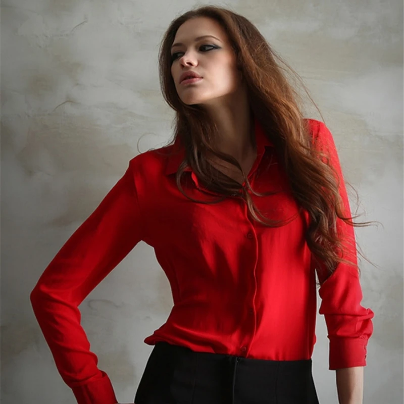 

Women's blouses Direct Selling solid button 2019 autumn new long-sleeved shirt Female chiffon thin clothes 05