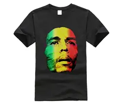 Брендовая Хлопковая мужская одежда мужская приталенная Футболка Боб Марли лицо раста Трехцветная Мужская черная футболка для взрослых