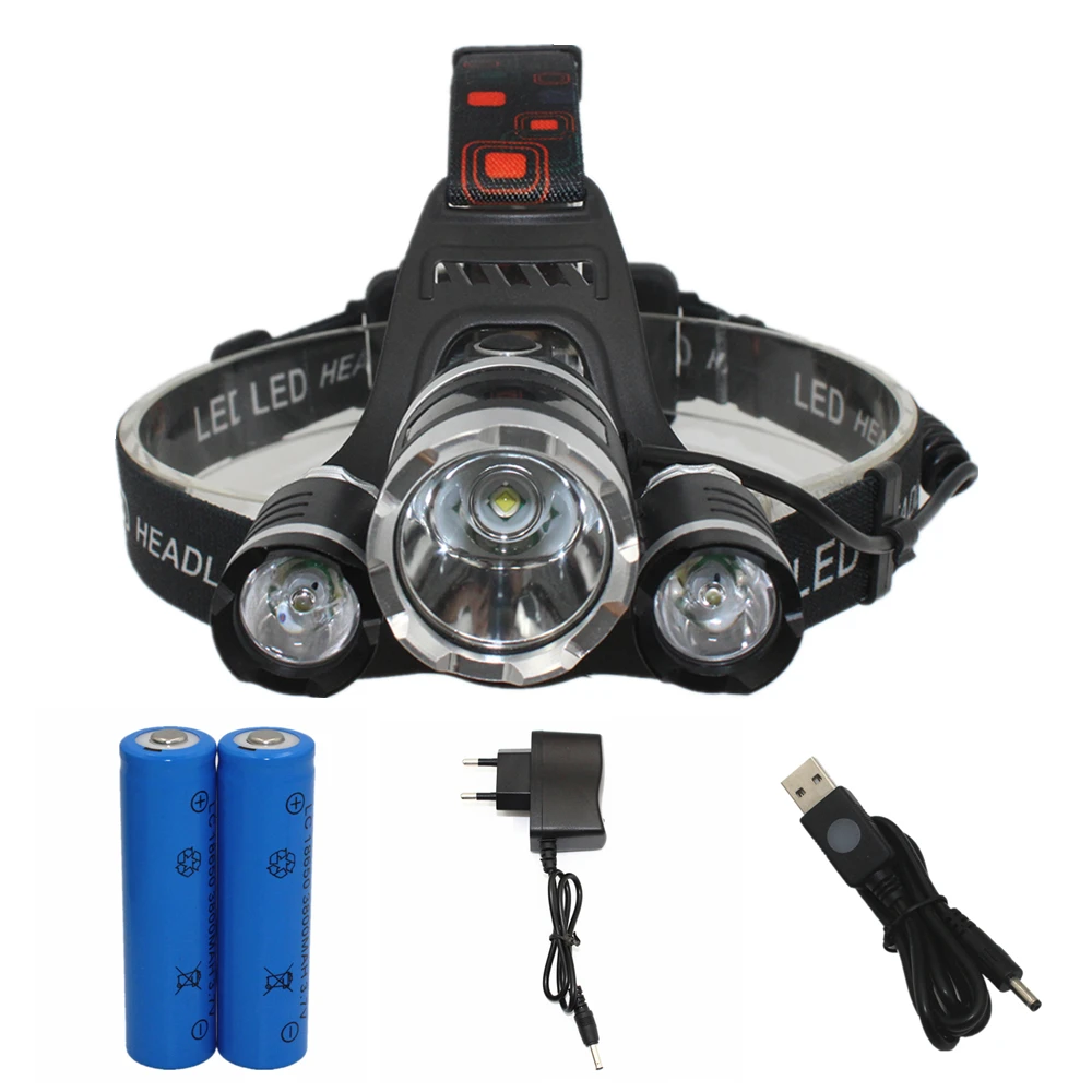 

T6 +2 XPE Rechargeable Headlamp LED Headlight Head Lighting Flashlight Lantern Fishing Hunting Light +18650 Battery+ USB Charger