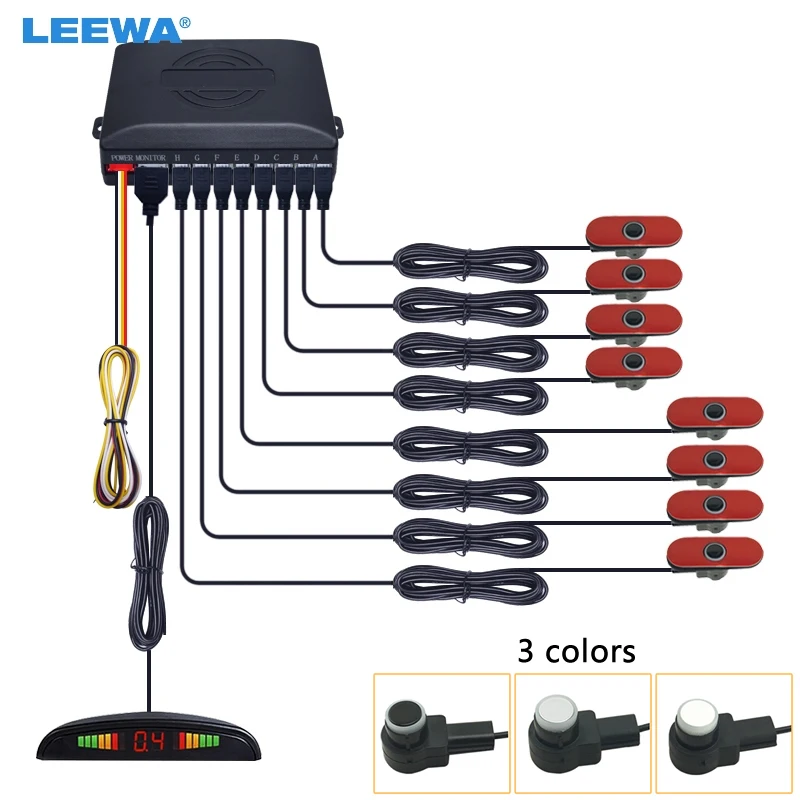 LEEWA Car 8pcs 16.5mm Original Sensors Reverse Aid Backup Radar Parking Sensor With LED Display