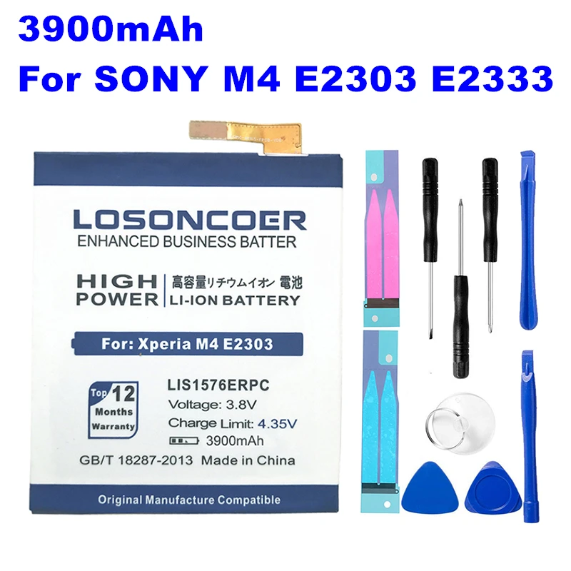 

LOSONCOER 3900mAh LIS1576ERPC Battery For SONY Xperia M4 Aqua E2303 E2333 E2353 E2306 E2312 E2363 AGPB014-A001 Battery